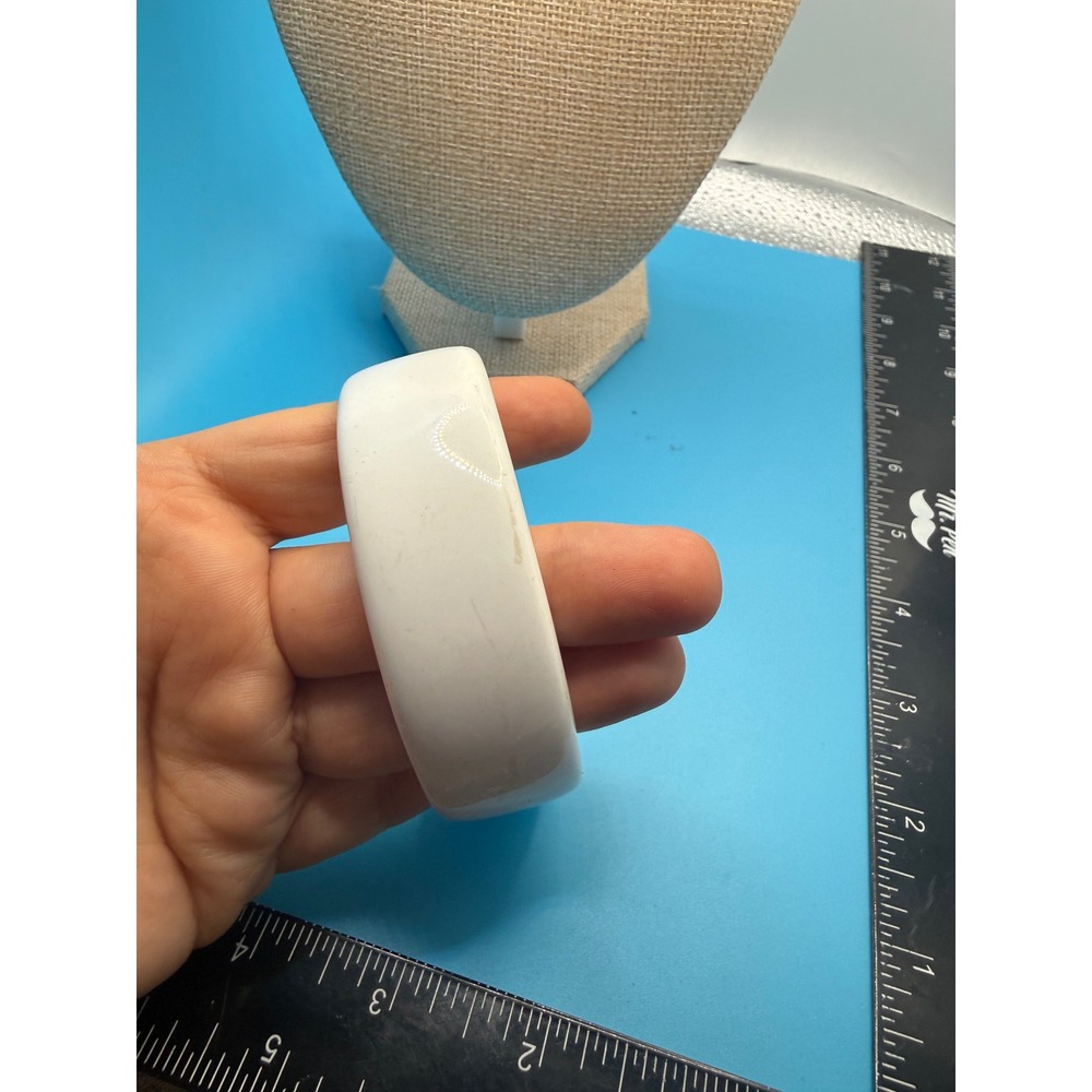 Vintage White Chunky Resin Bangle Bracelet Wide Mod Minimalist Slip On Cuff